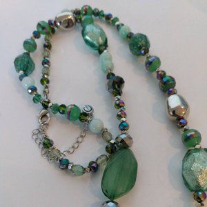 Long Green Multiple Beaded Necklace